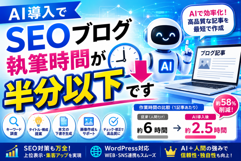 AI導入でseoブログ執筆時間が半分以下です